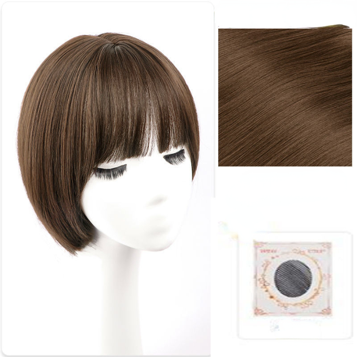 Wig short hair female fashion new simulation real hair full head cover round face bobhead age reducing wig cover