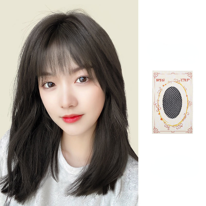 Wig female long hair natural full head cover type medium long hair imitating human hair short hair modeling summer clavicular hair wig cover