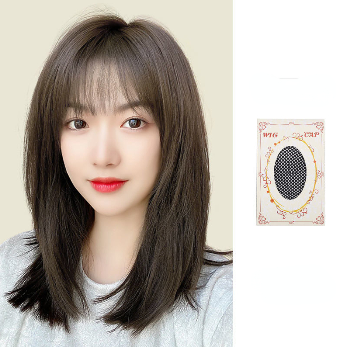 Wig female long hair natural full head cover type medium long hair imitating human hair short hair modeling summer clavicular hair wig cover