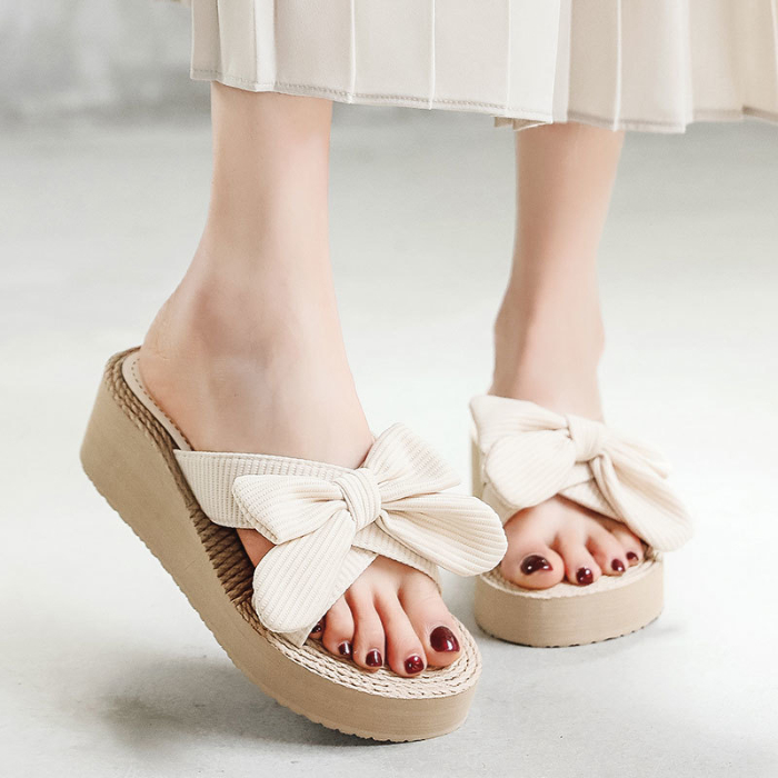 Beach sandals for women to wear out in summer fashionable and versatile bowknot ins fashion 2021 new Korean summer