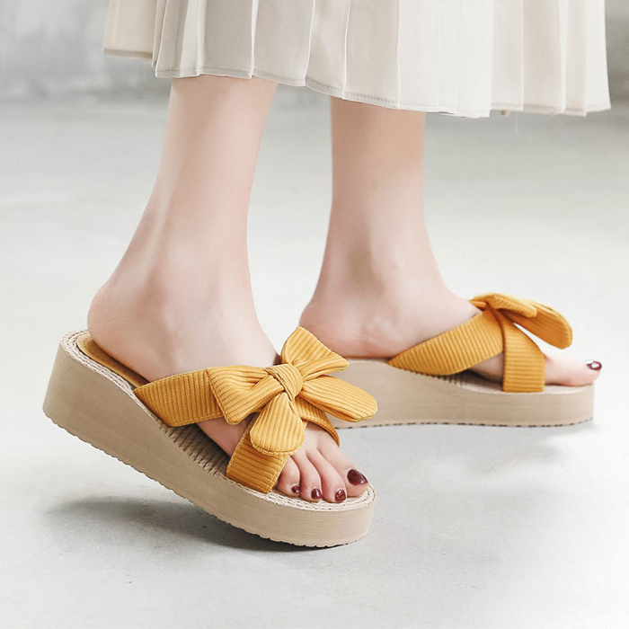 Beach sandals for women to wear out in summer fashionable and versatile bowknot ins fashion 2021 new Korean summer