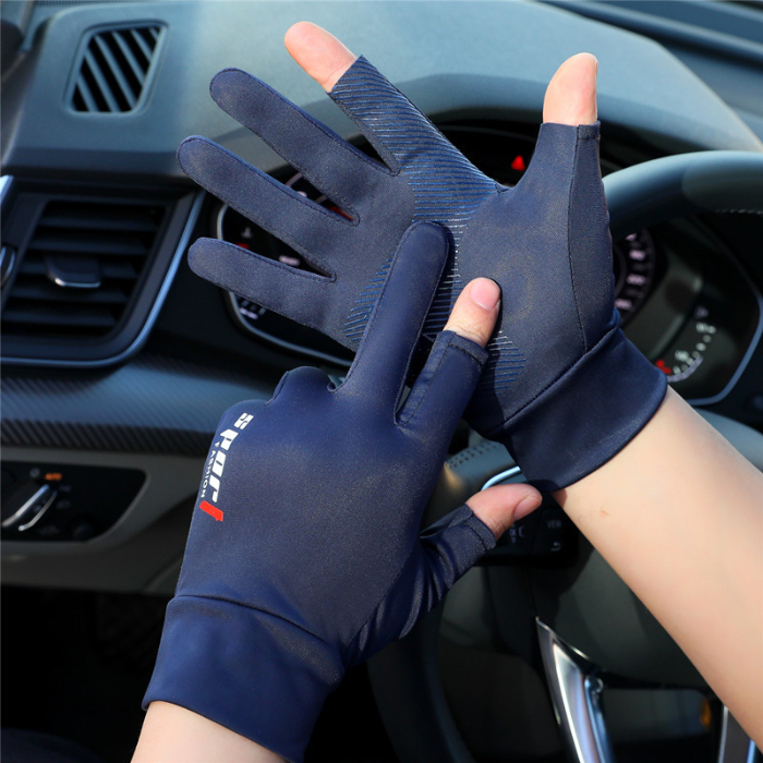 Riding Gloves men's summer thin anti slip dew two and a half fingers driving outdoor fishing ice silk sunscreen gloves women