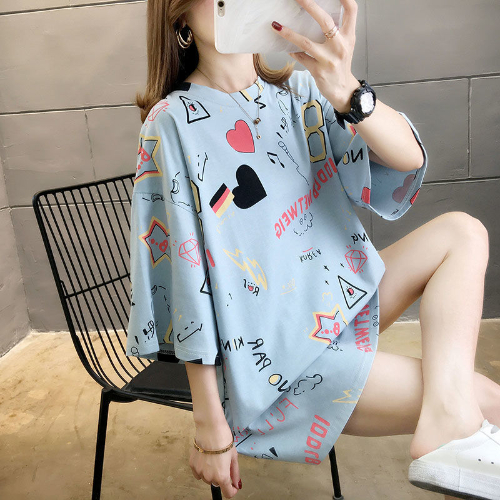 Oversize women's fat mm T-shirt women's short sleeve loose plus fat half sleeved shirt with belly covering