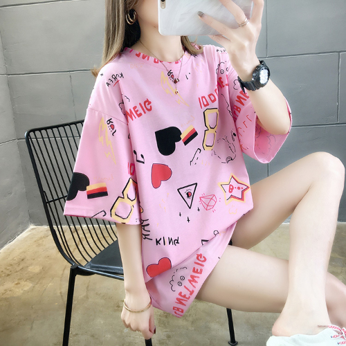 Oversize women's fat mm T-shirt women's short sleeve loose plus fat half sleeved shirt with belly covering