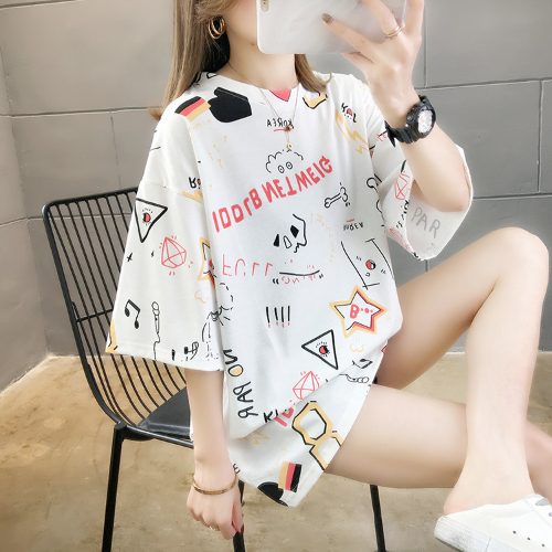 Oversize women's fat mm T-shirt women's short sleeve loose plus fat half sleeved shirt with belly covering