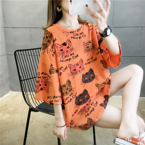 Oversize women's fat mm T-shirt women's short sleeve loose plus fat half sleeved shirt with belly covering