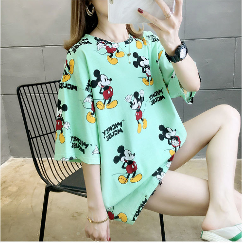Oversize women's fat mm T-shirt women's short sleeve loose plus fat half sleeved shirt with belly covering