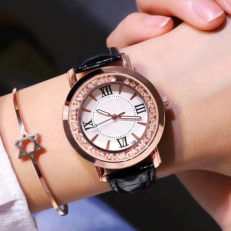 Watch women's Rhinestone rolling rose gold simple fashion casual Watch