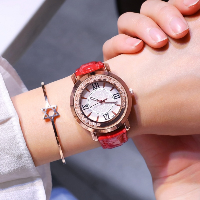 Watch women's Rhinestone rolling rose gold simple fashion casual Watch