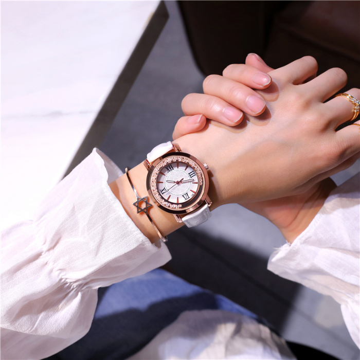 Watch women's Rhinestone rolling rose gold simple fashion casual Watch