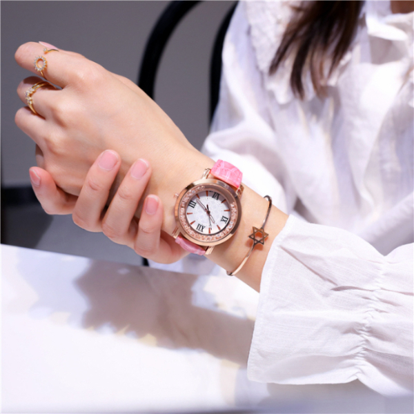 Watch women's Rhinestone rolling rose gold simple fashion casual Watch