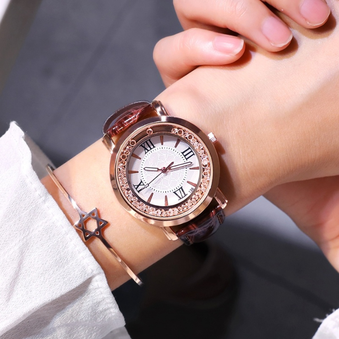 Watch women's Rhinestone rolling rose gold simple fashion casual Watch