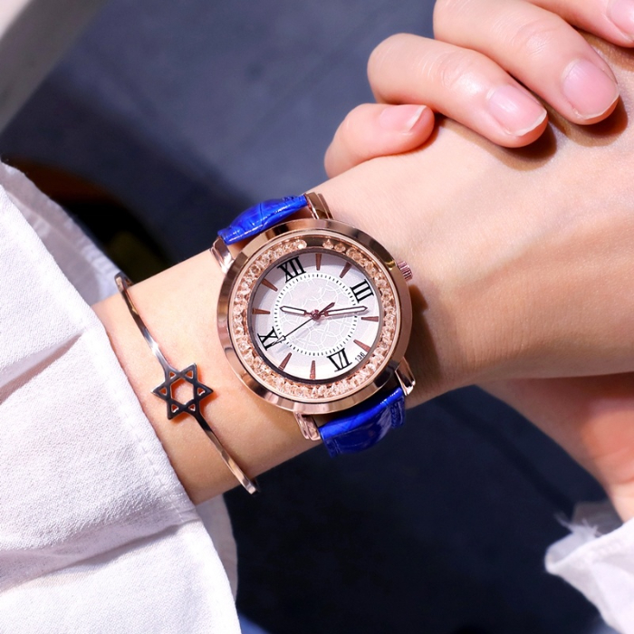 Watch women's Rhinestone rolling rose gold simple fashion casual Watch