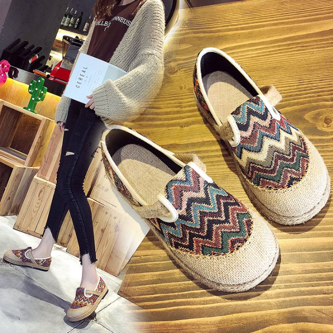 Graffiti board shoes national style hand woven cloth shoes new women's shoes linen round head canvas shoes