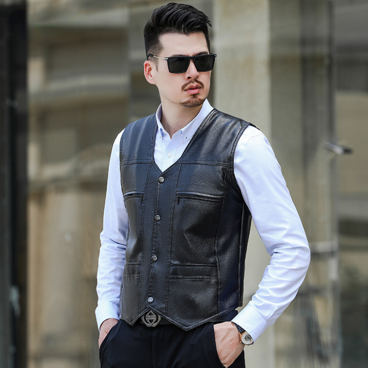 Men's plush leather vest New venture product Leather jacket warm vest