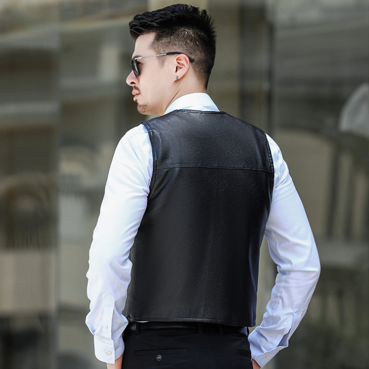 Men's plush leather vest New venture product Leather jacket warm vest