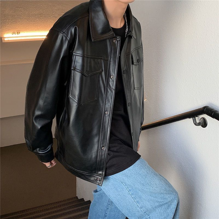 Jackets & Trench Coats 2022 Korean version trendy loose ruffian handsome leather clothes for men and women motorcycle wear students pu leather jacket spring and autumn coat