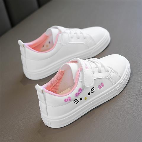 6-8 years old girls' white shoes, children's board shoes, single shoes, elementary school students, all-match children's shoes, non-slip, breathable, wear-resistant Velcro, light and casual