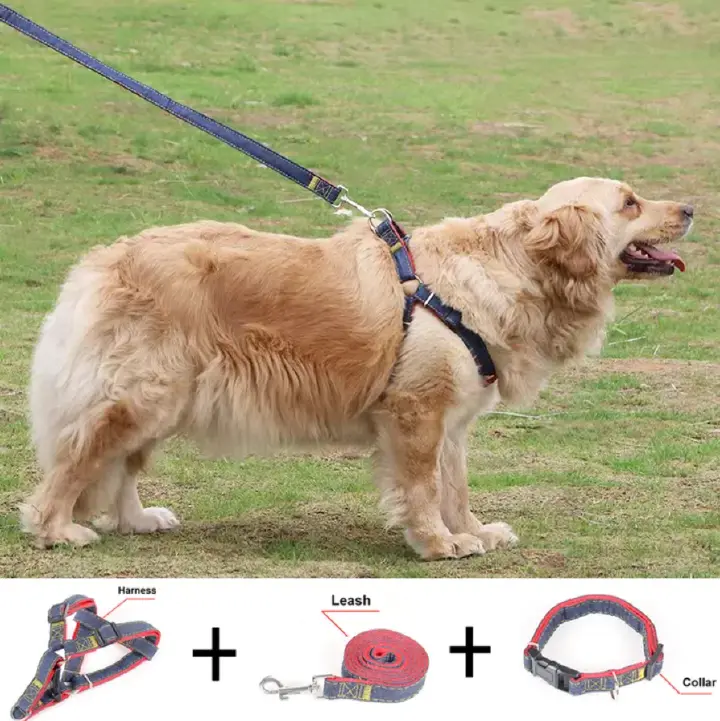 SXCHEN 3 Piece Set Pet Adjustable Nylon Dog Rope Slip Training Walking Leash Pet Collar Traction Rope for Large Dog Training and Obedience No Pull Dog Harness and Leash Set Pet Sup