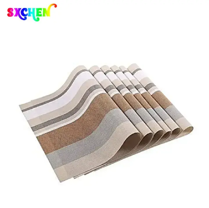 SXCHEN 6 pcs Table Mat Nordic Stripe PVC Dinning Room Mats Mat  Dining Table Mat Cup Mat Plate Mat Washable Heat Insulated Non slip Mat Rectangular Home Decor Table Matts Kitchen Cups Holiday Gift
