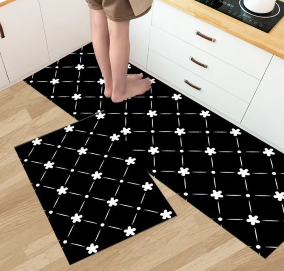 SXCHEN New 2 Pieces Kitchen Rugs Set Non Slip Kitchen Mat Rubber Backing Mat Throw Rug for Kitchen Doormat Runner Rug Set Floor Carpet Household Carpet Home Decor Bathroom Living Room Holiday Gift Black,40cm*60cm + 40cm*120cm