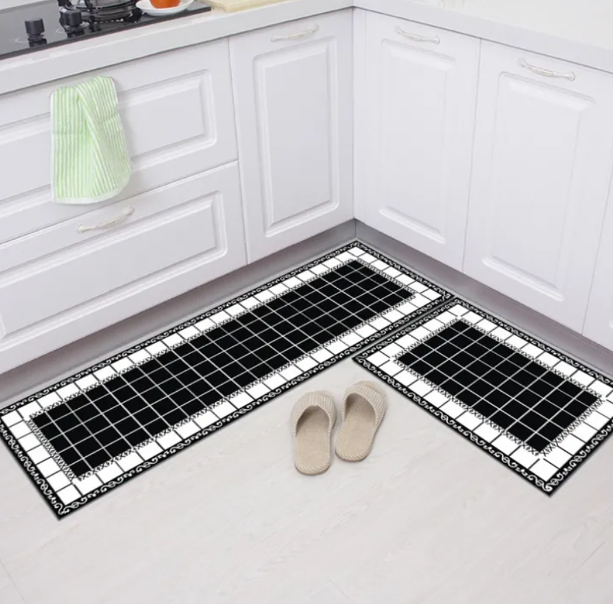 SXCHEN New Kitchen Rugs 2 Pieces Kitchen Rug Set Non Slip Kitchen Mat Rubber Backing Mat Throw Rug for Kitchen Doormat Runner Rug Set Floor Carpet Household Carpet Home Decor Bathroom Living Room Gift Black,40cm*60cm + 40cm*120cm