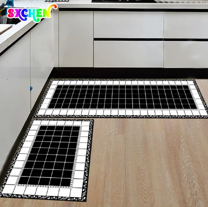 SXCHEN New Kitchen Rugs 2 Pieces Kitchen Rug Set Non Slip Kitchen Mat Rubber Backing Mat Throw Rug for Kitchen Doormat Runner Rug Set Floor Carpet Household Carpet Home Decor Bathroom Living Room Gift