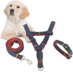 SXCHEN 3 Piece Set Pet Adjustable Nylon Dog Rope Slip Training Walking Leash Pet Collar Traction Rope for Large Dog Training and Obedience No Pull Dog Harness and Leash Set Pet Sup Red S