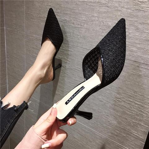Sandals all-match new sexy stiletto girl Baotou half slippers fashion high heels female pointed shoe