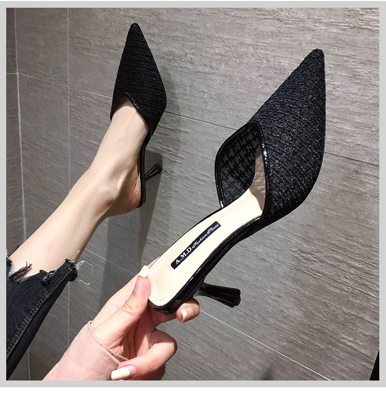 Sandals all-match new sexy stiletto girl Baotou half slippers fashion high heels female pointed shoe