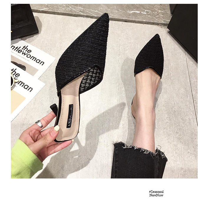 Sandals all-match new sexy stiletto girl Baotou half slippers fashion high heels female pointed shoe