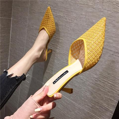 Sandals all-match new sexy stiletto girl Baotou half slippers fashion high heels female pointed shoe