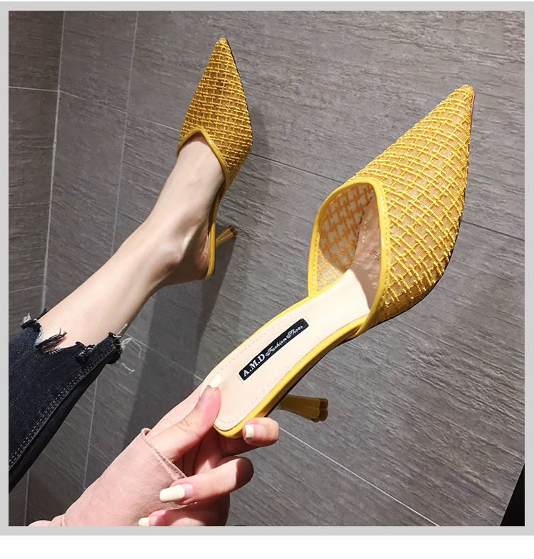 Sandals all-match new sexy stiletto girl Baotou half slippers fashion high heels female pointed shoe