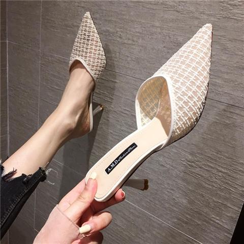 Sandals all-match new sexy stiletto girl Baotou half slippers fashion high heels female pointed shoe
