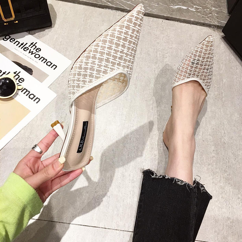 Sandals all-match new sexy stiletto girl Baotou half slippers fashion high heels female pointed shoe