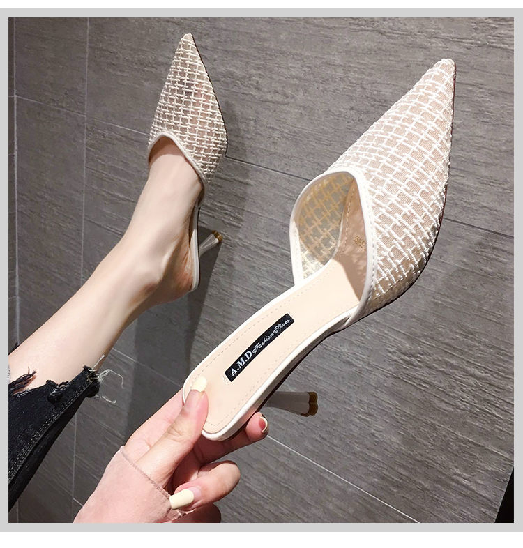 Sandals all-match new sexy stiletto girl Baotou half slippers fashion high heels female pointed shoe