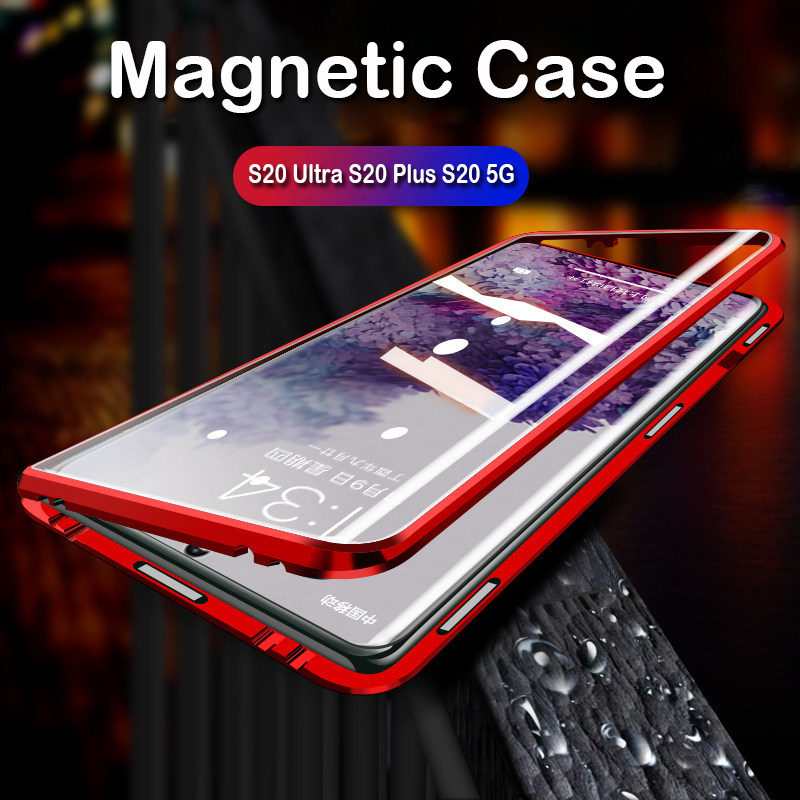 Magnetic Case For Samsung Galaxy S20 Ultra S20 Plus S10 S9 S8 Glass Cover Aluminum Metal Phone Case