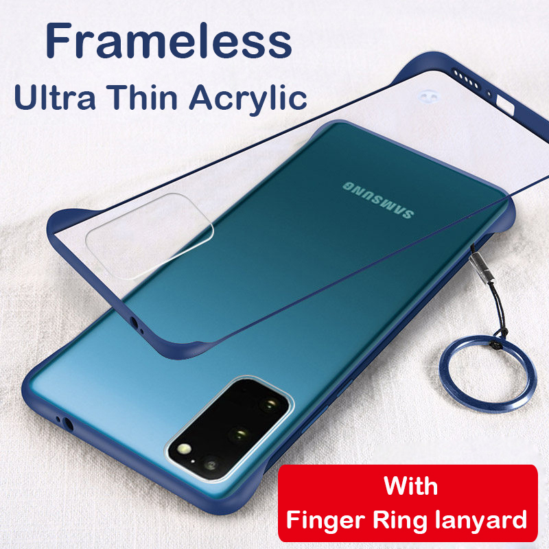 Frameless Phone Case For Samsung Galaxy S20 Ultra S20 S10 S9 Matte Transparent Case with Finger Ring