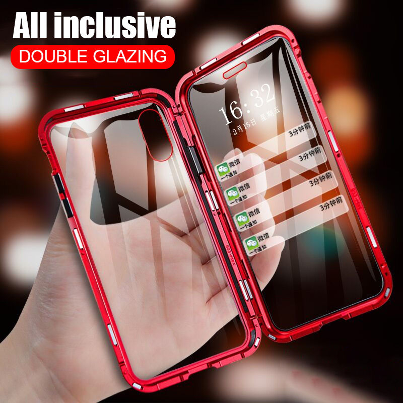 Metal Magnetic Adsorption Case For iPhone XS MAX X XR 6 6S Plus Double Sided Tempered Glass Cover