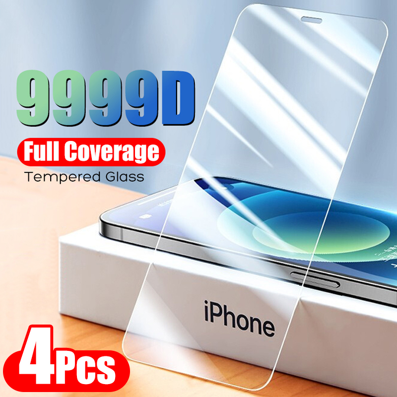 4PCS Full Cover Tempered Glass For iPhone 11 Pro X XR XS MAX 12 Pro 12 Mini Screen Protector Film