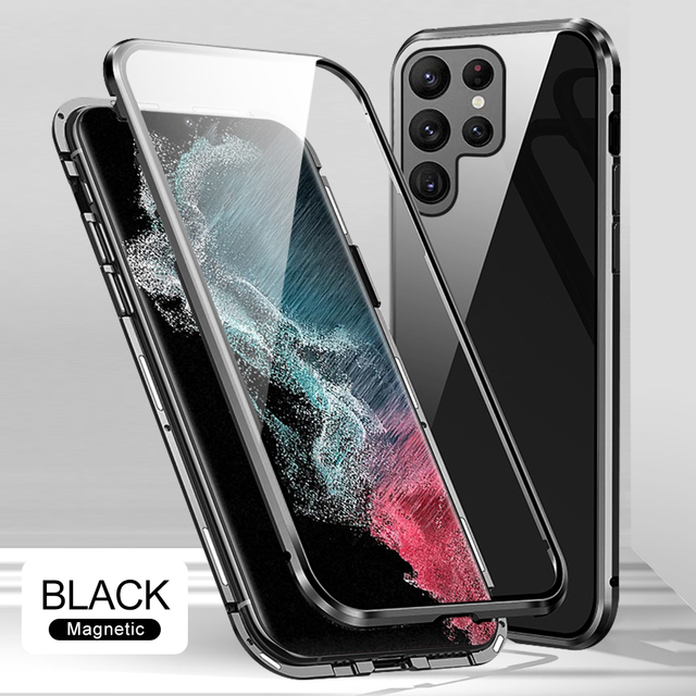360 Double-sided Tempered Glass Magnetic Flip Cover For Samsung Galaxy S 22 S22 Ultra Plus S22Ultra 5G Case Full Protect Fundas