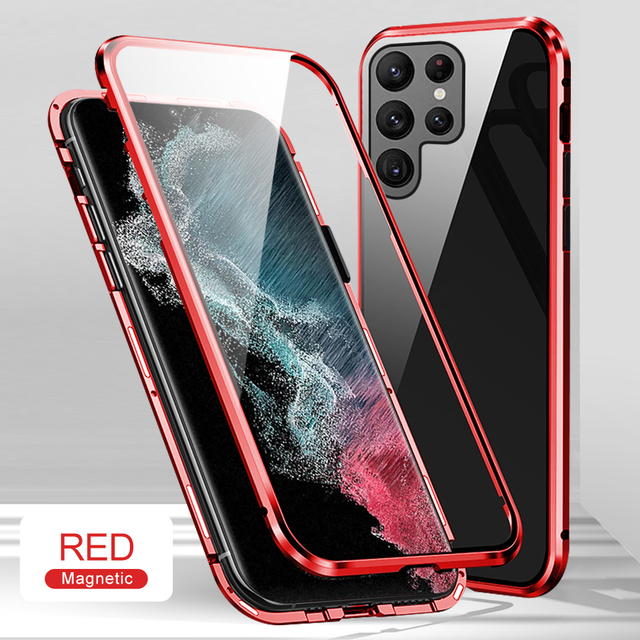 360 Double-sided Tempered Glass Magnetic Flip Cover For Samsung Galaxy S 22 S22 Ultra Plus S22Ultra 5G Case Full Protect Fundas