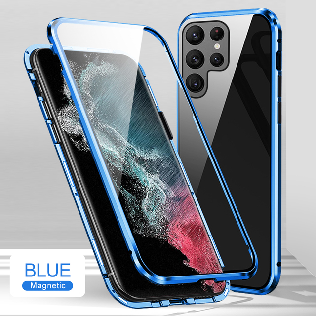360 Double-sided Tempered Glass Magnetic Flip Cover For Samsung Galaxy S 22 S22 Ultra Plus S22Ultra 5G Case Full Protect Fundas