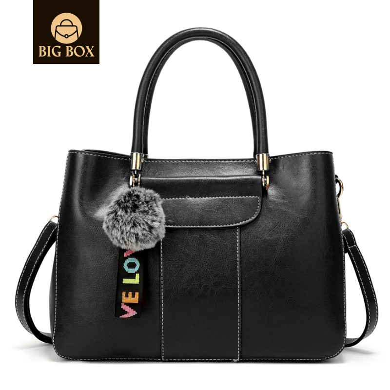 BigBox Top handle Ladies Tote Bag Woman's Shoulder Bag with Hairball Pendant Handbag