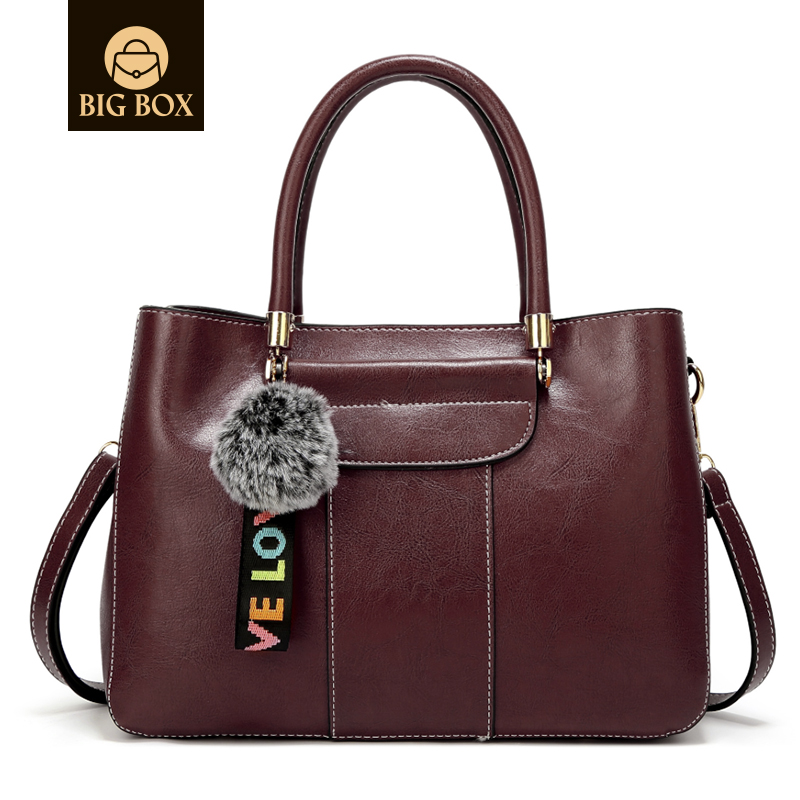 BigBox Top handle Ladies Tote Bag Woman's Shoulder Bag with Hairball Pendant Handbag