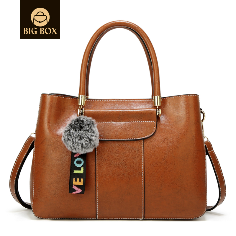 BigBox Top handle Ladies Tote Bag Woman's Shoulder Bag with Hairball Pendant Handbag