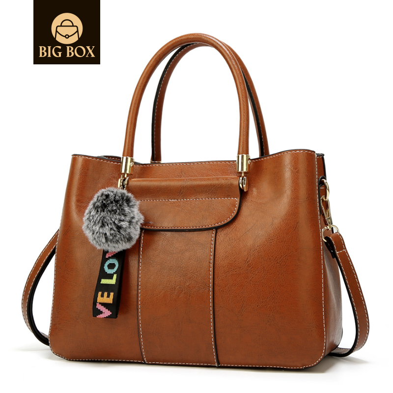 BigBox Top handle Ladies Tote Bag Woman's Shoulder Bag with Hairball Pendant Handbag