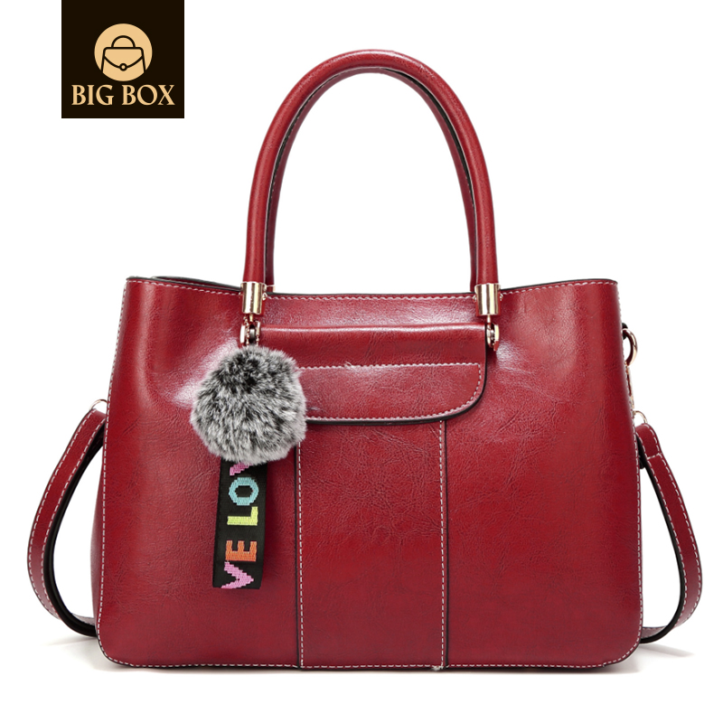 BigBox Top handle Ladies Tote Bag Woman's Shoulder Bag with Hairball Pendant Handbag