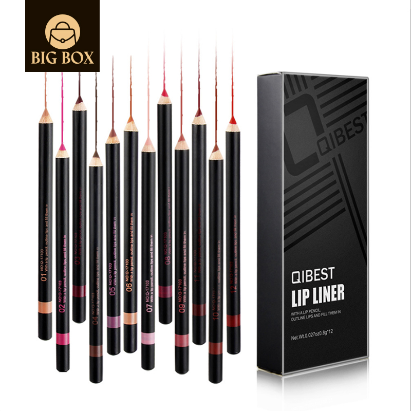 Long GigBox Qibest 12-color set Lasting Lipliner Waterproof Vegan Lip Liner Pencil lipstick