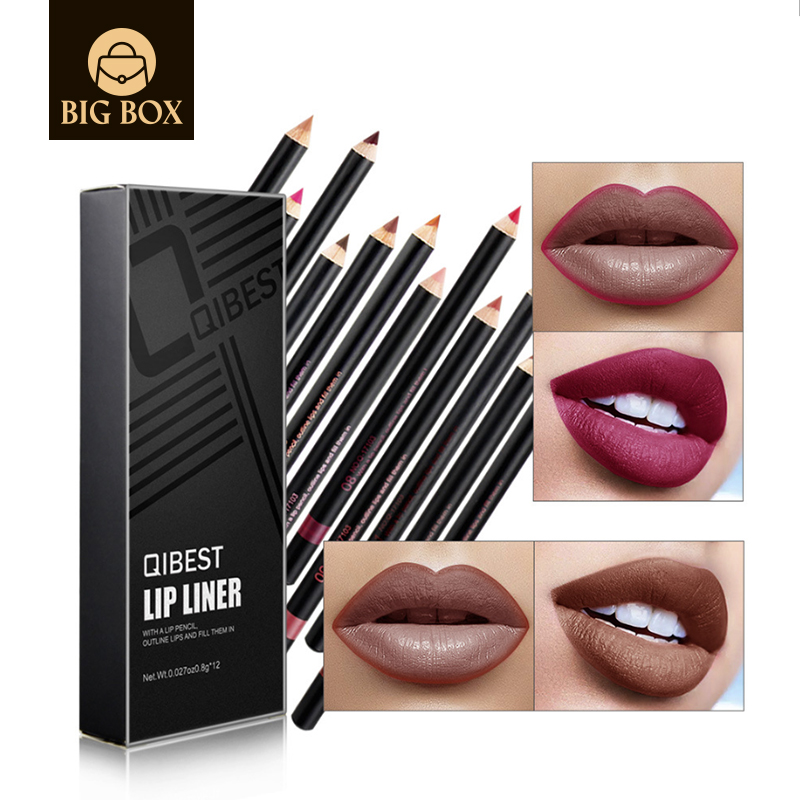Long GigBox Qibest 12-color set Lasting Lipliner Waterproof Vegan Lip Liner Pencil lipstick